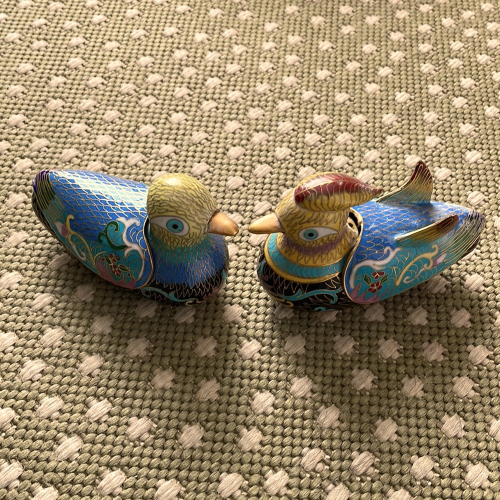 Cloisonné Duck Vintage Trinket Box Set